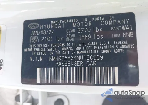 2022 Hyundai Venue Limited z USA, uszkodzony, nr VIN KMHRC8A34NU166569